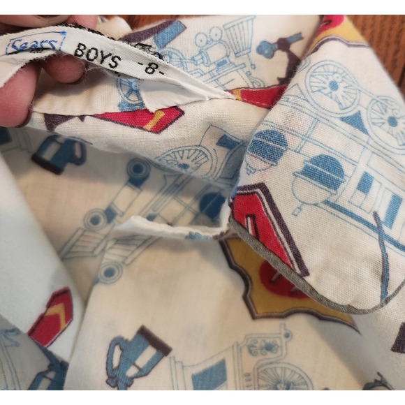 Vintage Sears Boys Long Sleeve Button‎ Up Size 8 AOP Railroad Multi Color GUC - Picture 3 of 6